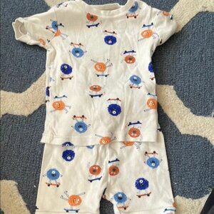 Kids Monster Print Pajamas - White andBlue 2T